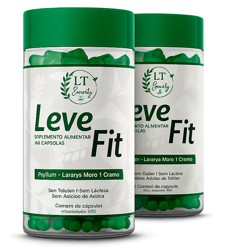 Frasco do suplemento Leve Fit com cápsulas verdes